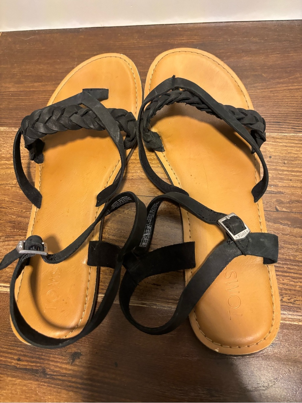 Toms Black Braided Leather Ankle-Strap Sandals